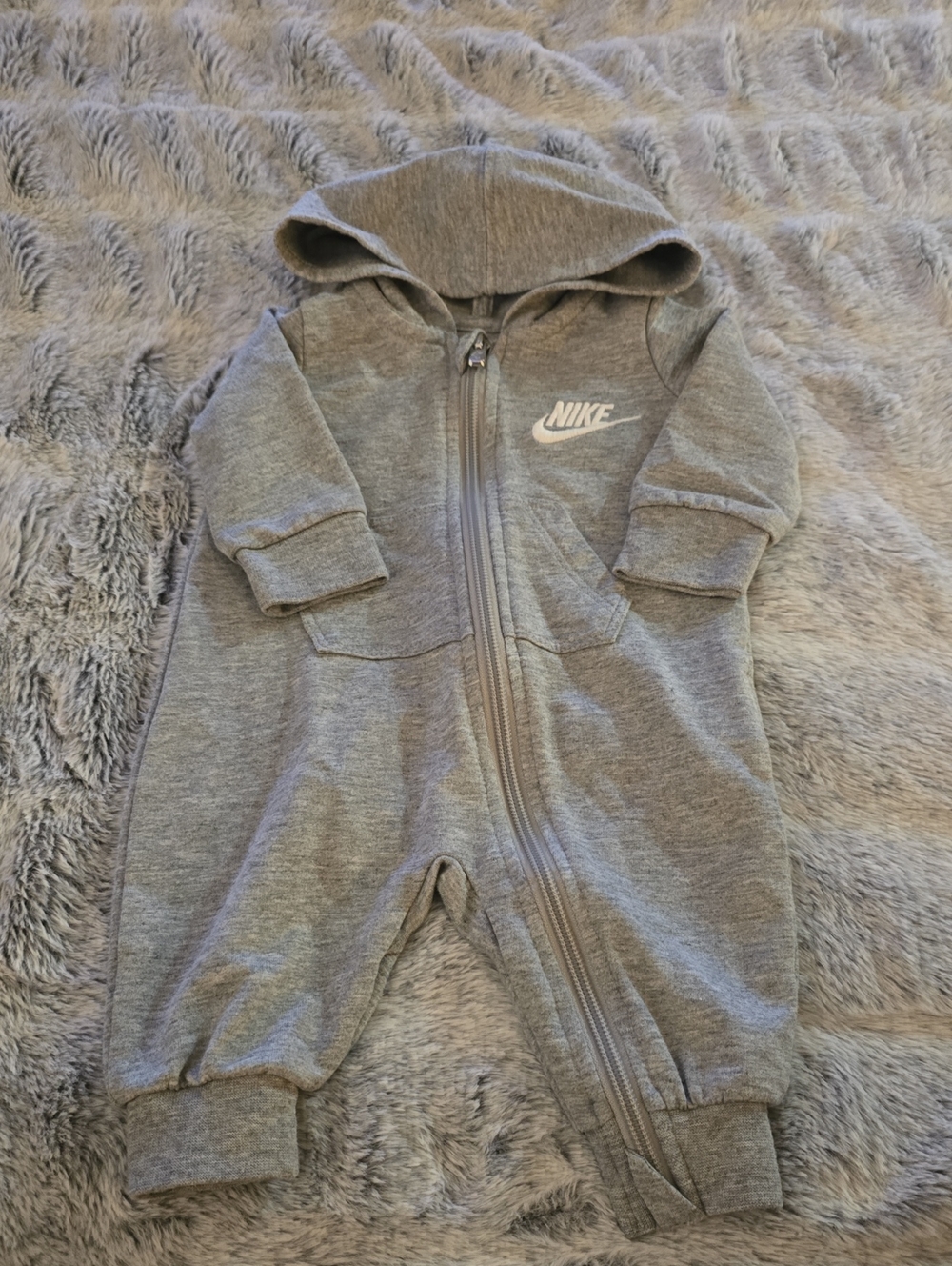 Nike Grey Hooded Baby Footie One-Piece